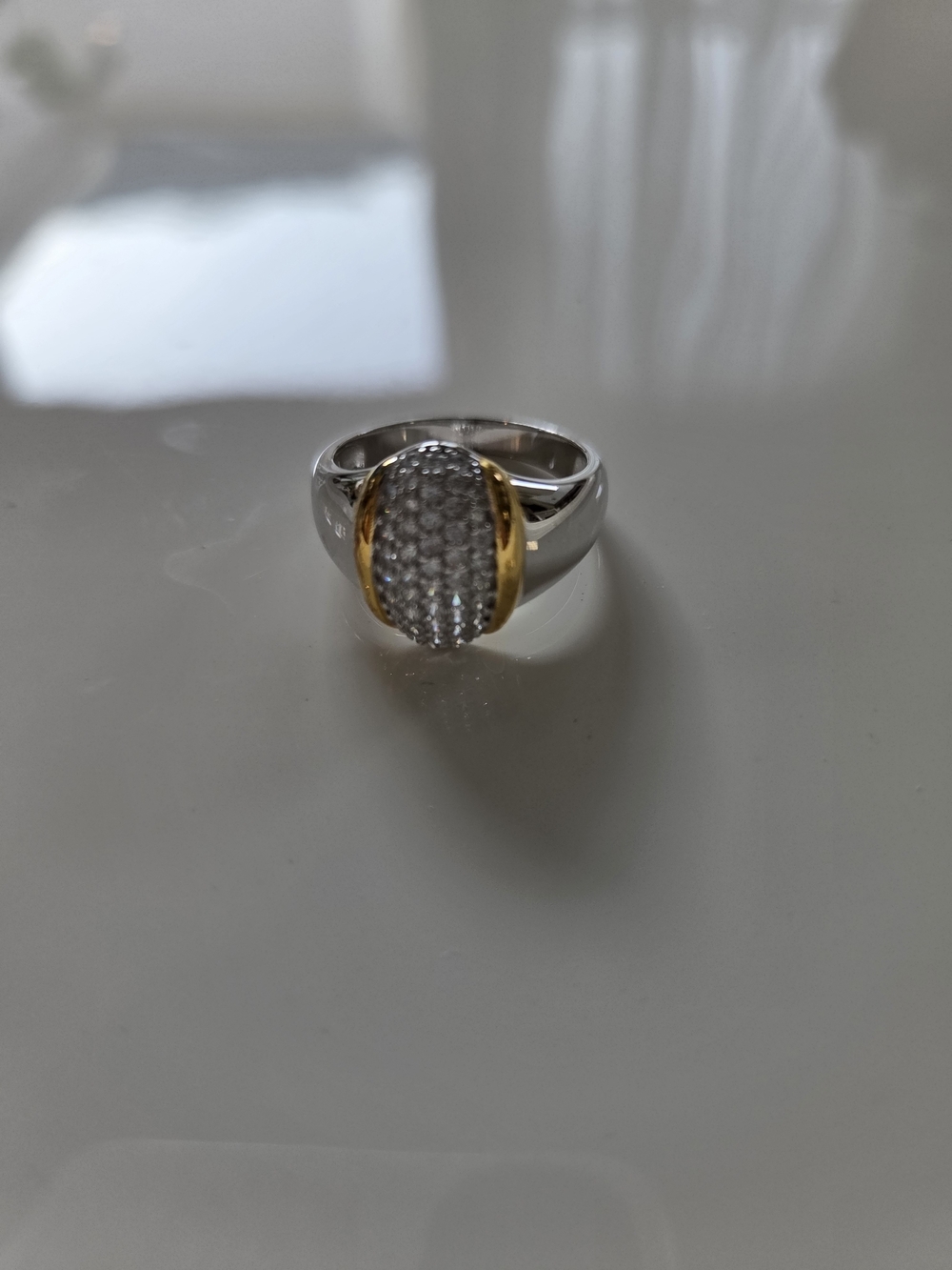 Tocara Ring - Women's Two-Tone Pavé Oval Ring - Silver and Gold